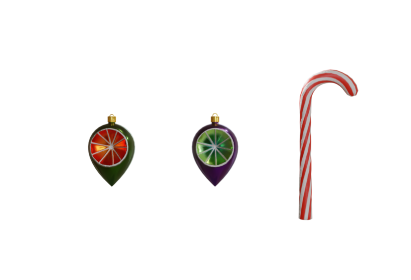 Set of 3D Christmas baubles and candy cane 3D model