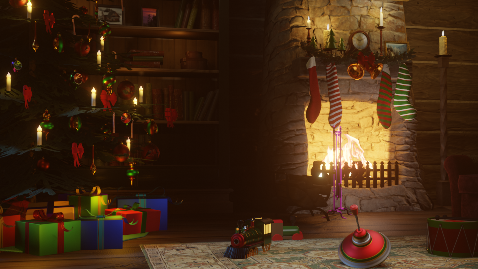 Christmas ornaments 3D scene - sample render