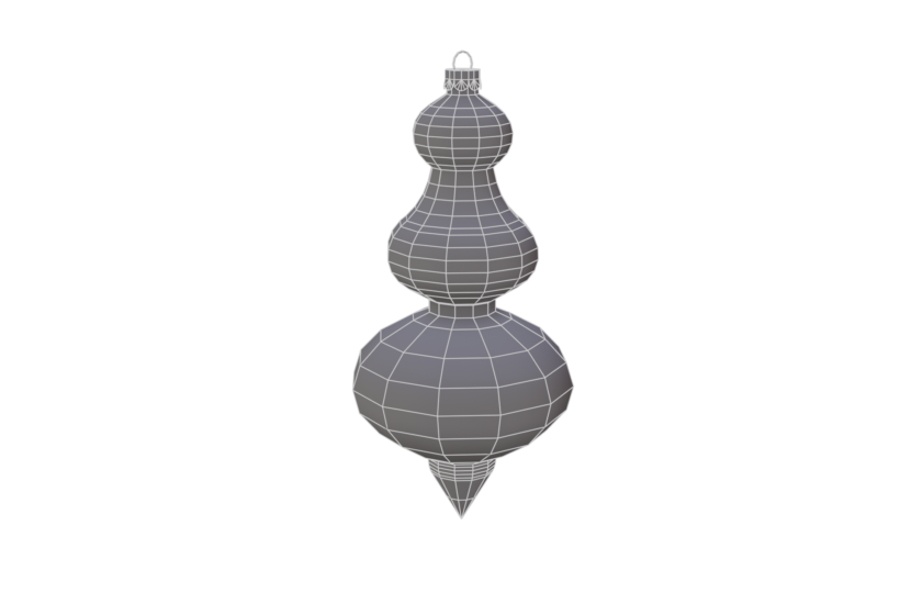 Red green gold Christmas tree decorations icicle ball low poly no subdiviison wireframe view