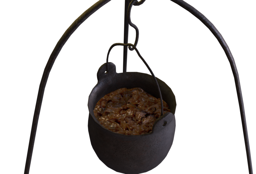 Hot pot cast iron 3d model with hunters stew game asset