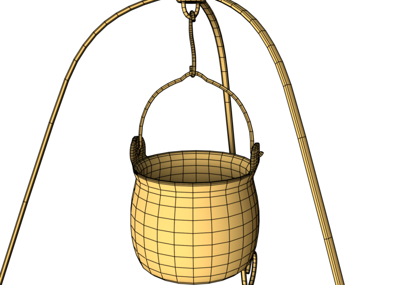 Cast Iron Cooking Pot 3D Model Cauldron Low Poly Game Asset Wireframe