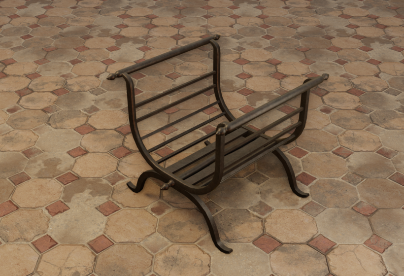 Woodfire rack 3D model preview in Blender EEVEE renderer