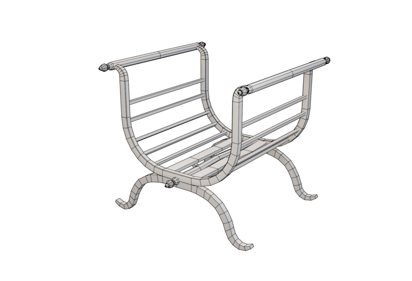 Low poly game ready 3d wood fire rack wireframe preview