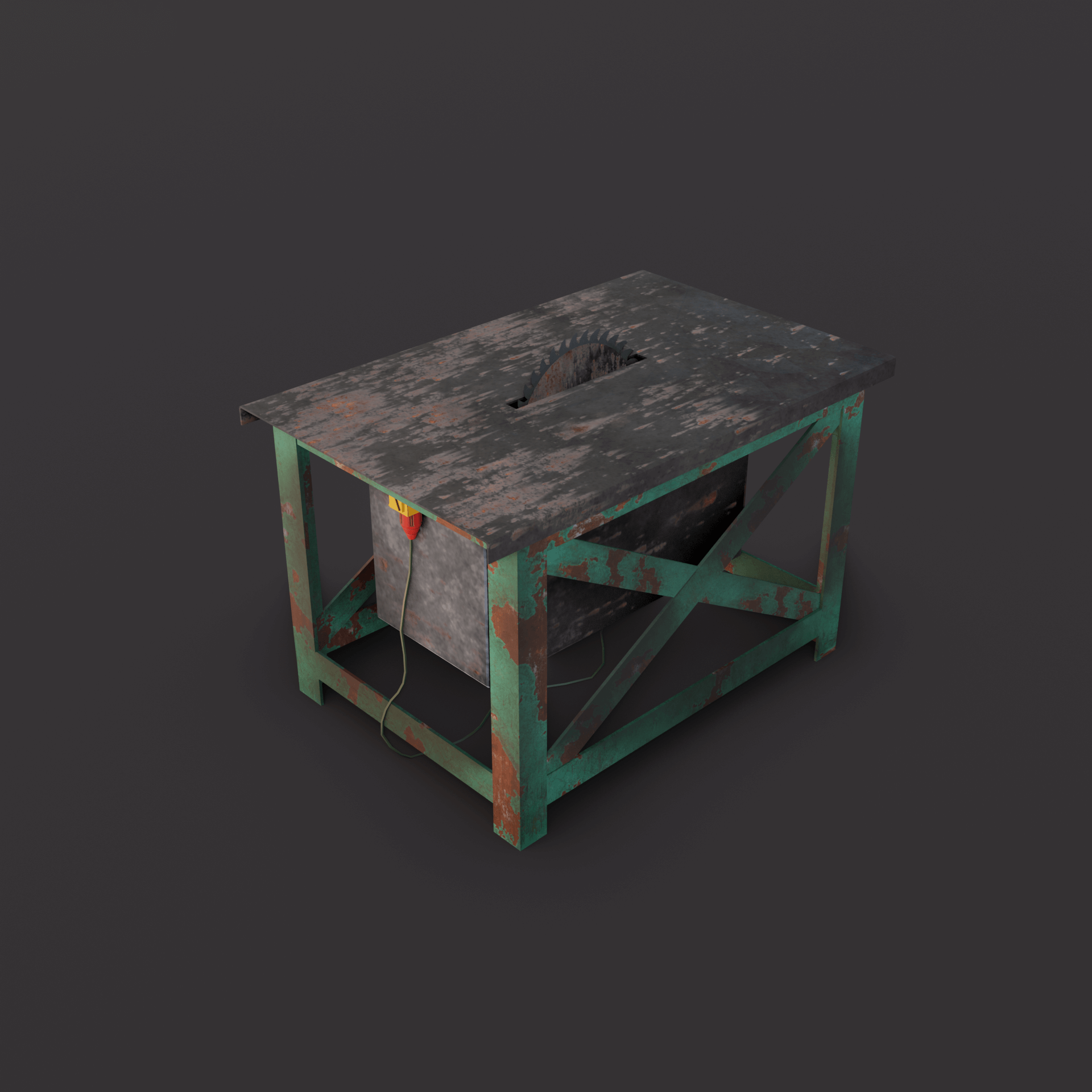 Old Table Saw 2 Old saw bench wood mill table saw low poly model rusty soviet blue green metal