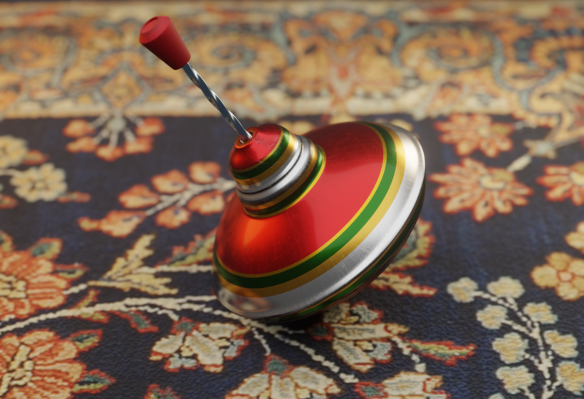 Metal Christmas Red Green Humming Top Spinner Toy 3D Model on Carpet
