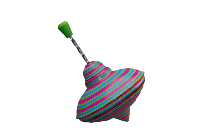 Spinning top 3D model pink blue green vintage low poly game ready