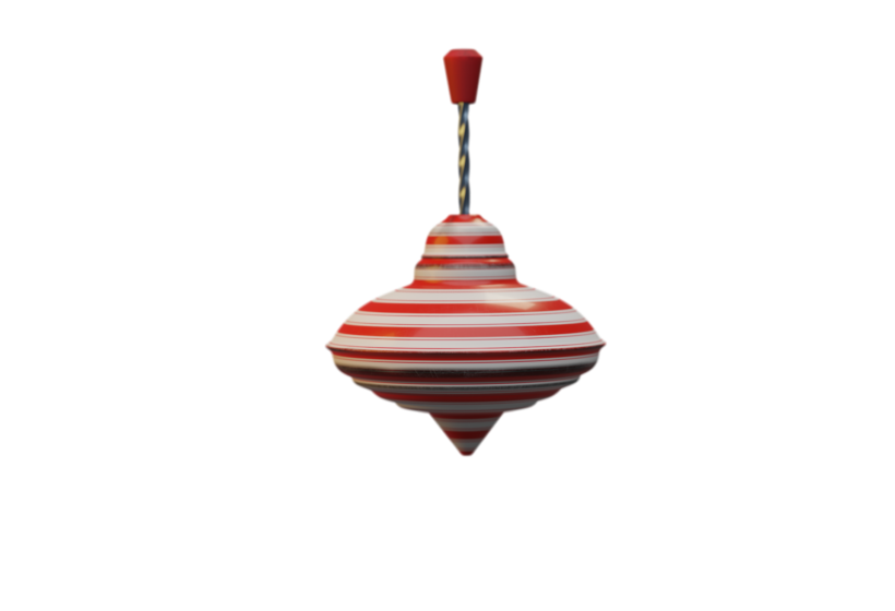 Vintage retro red white stripes 3D spinning top low poly model