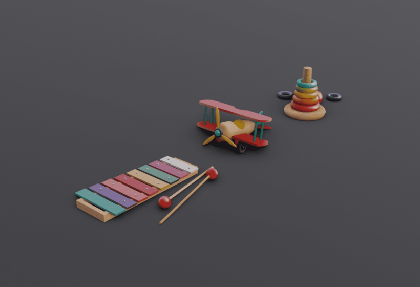 Children Bedrom GameDev asset wooden toys 3d models low poly game ready Collection preview