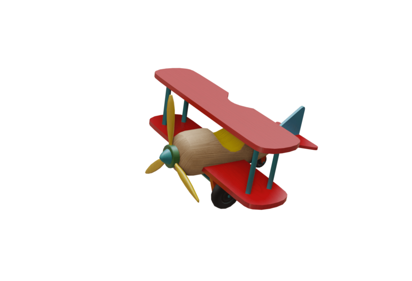 Wooden plane toy kids toys bedroom game ready low poly 3D model game asset