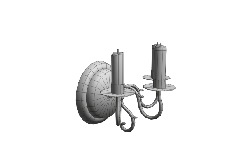 Old wall candle holder lights with candles 3d model LOD1 topology preview