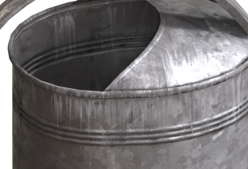 Vintage watering can 3D model low poly game ready PBR closeup preview