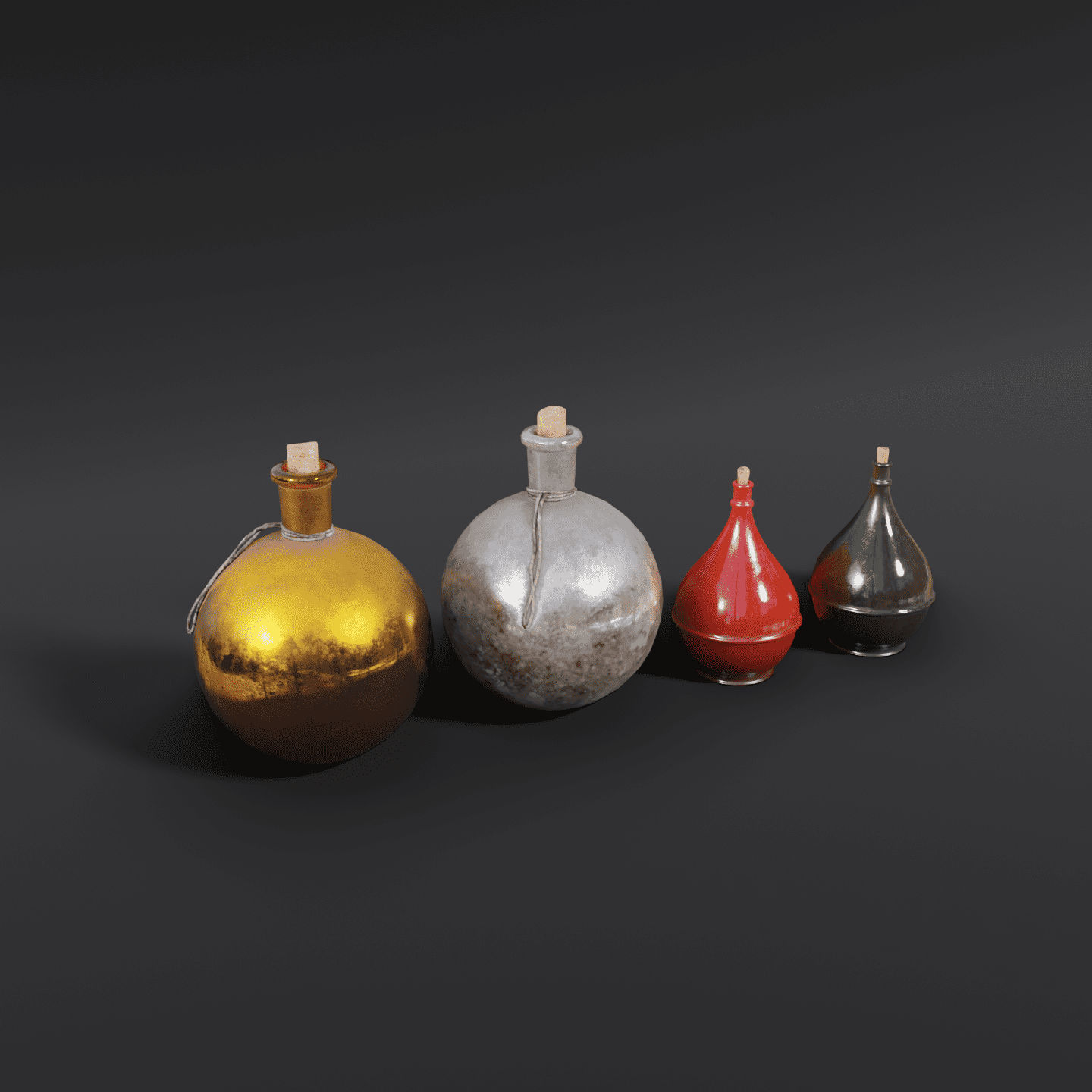 Vial Low Poly 4 Witch Ball and Red and Green Vials
