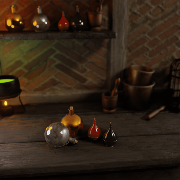 Alchemy witch hut sample 3D art in Blender 3D EEVEE