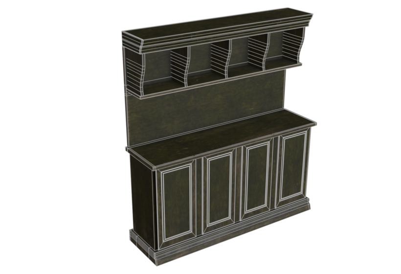 A low poly vintage retro wooden cupboard game asset wireframe preview