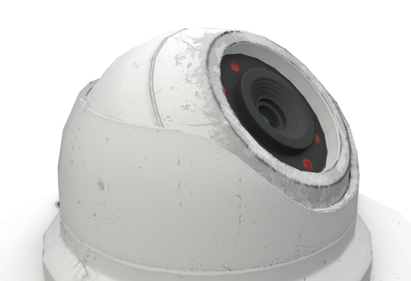 A white round CCTV surveillance security camera game asset close up details Cryengine