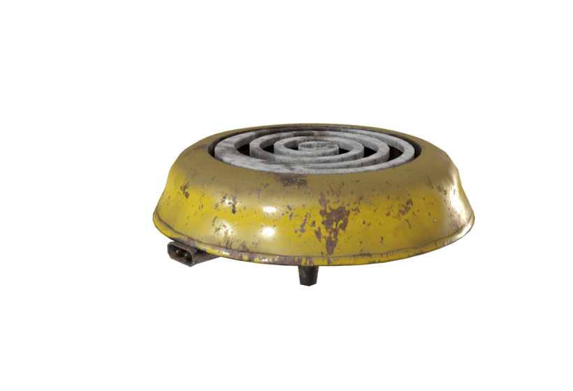 rusty dirty metal yellow cooking stove game asset PBR side view