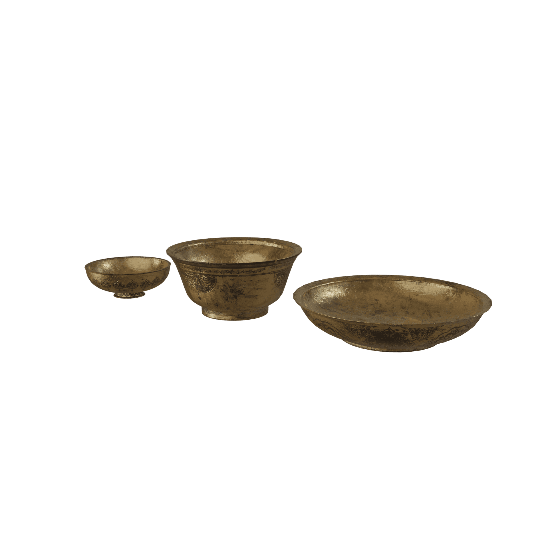 Middle Eastern Persian Dish Game Model Pack 2 3 Bowls with bronze ornaments game ready assets