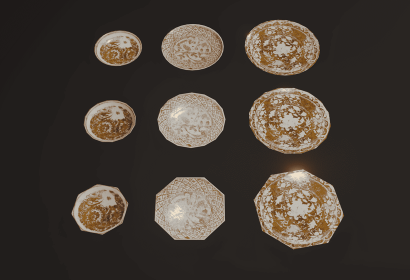 game ready bronze painted ornamented persian plate models
