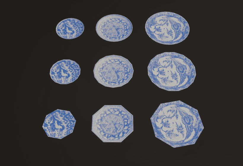 blue persian style porcelain plate models for games