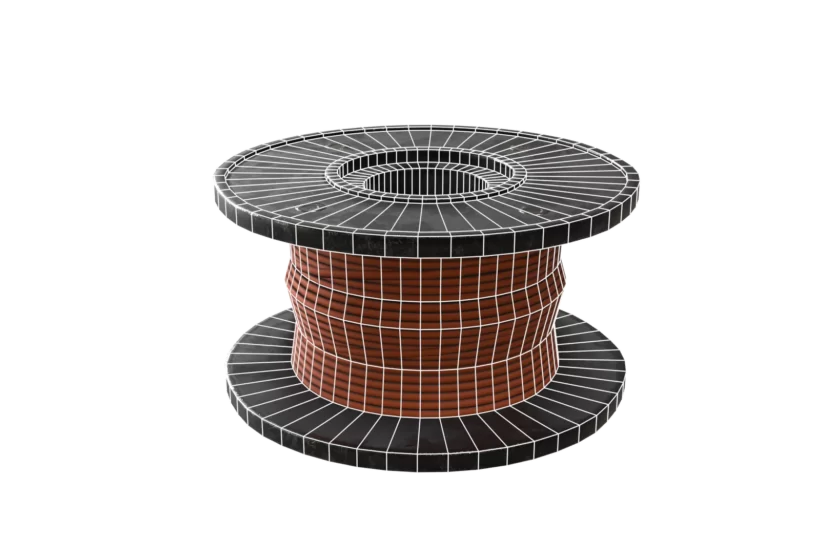 A cable reel 3d model LOD0 wireframe preview