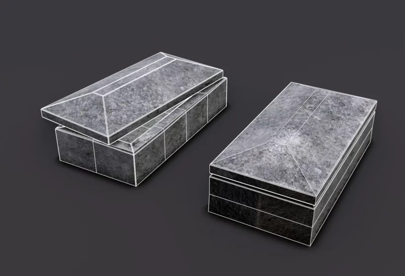 cemetery tomb 3d model low poly grave 04 prev3 wireframe