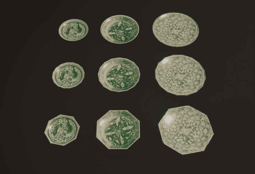 green ceramic porcelain middle eastern plates game ready models