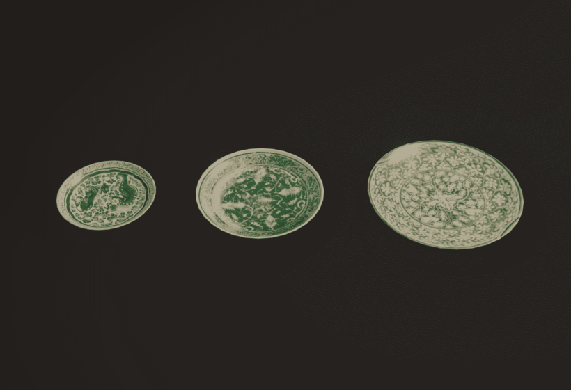 green Persian ceramic porcelain plates 3d game ready props