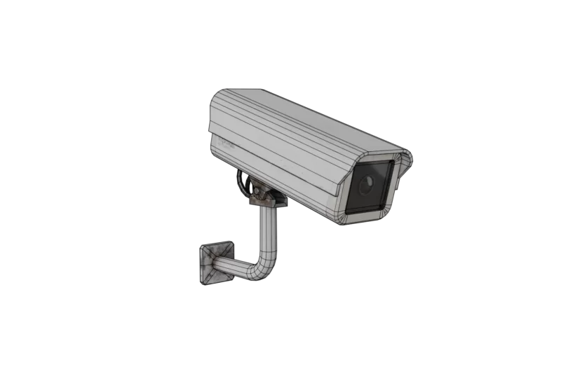 low poly CCTV surveilance camera game ready 3D model wireframe preview