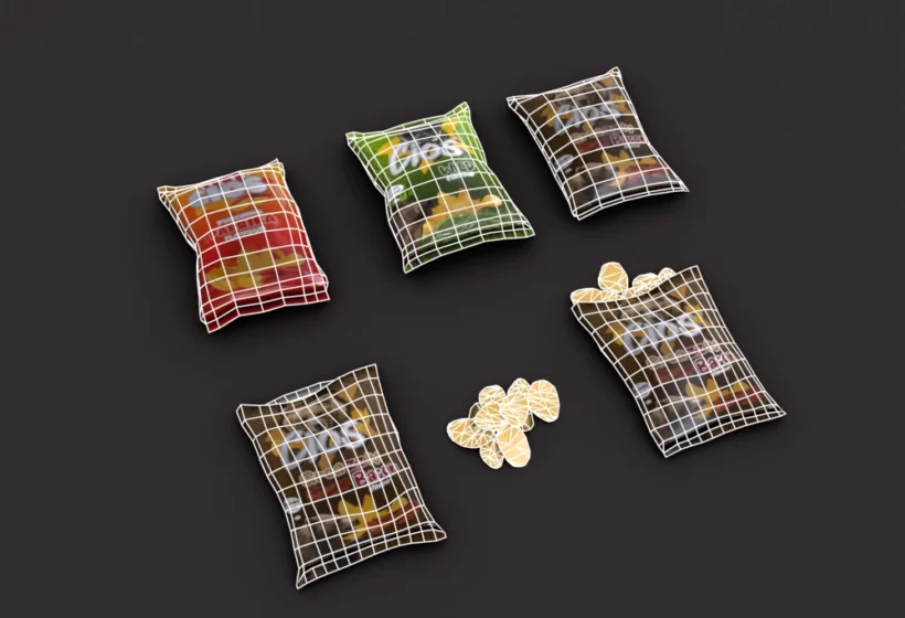 low poly potato chips 3d model wireframe