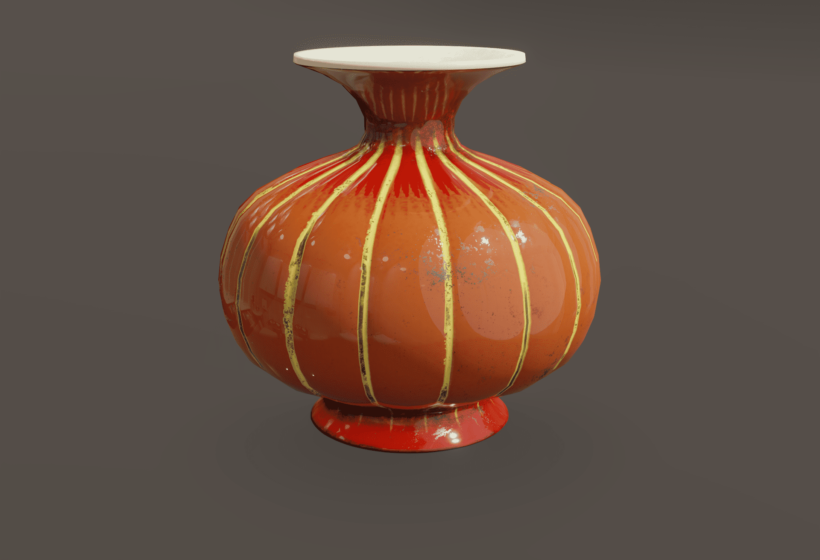 Red and yellow Persian porcelain bottle 3d model