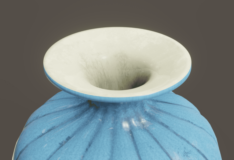 3d blue Persian vase bottle model from top closeup