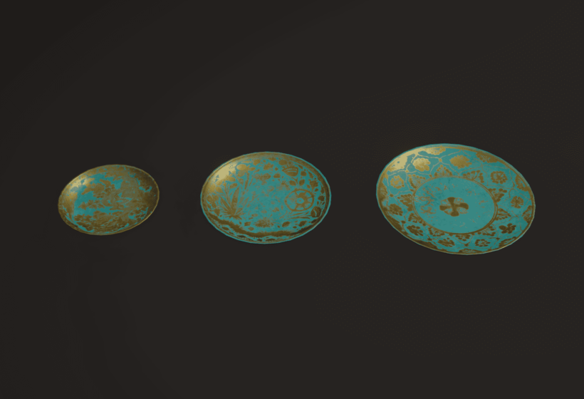3d game models of persian teal and gold ornament plates