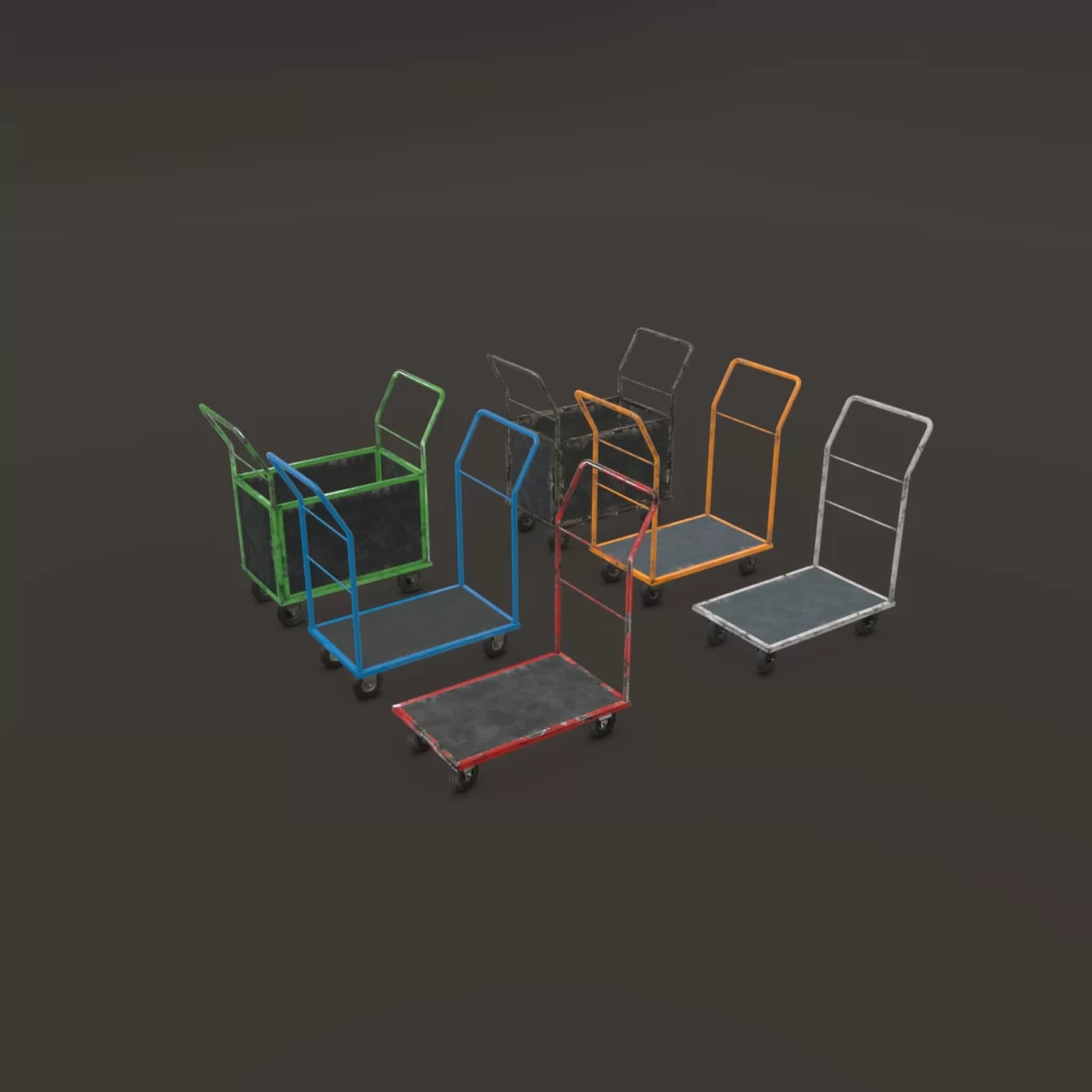 warehouse industrial trolley game asset prev11 variations with background