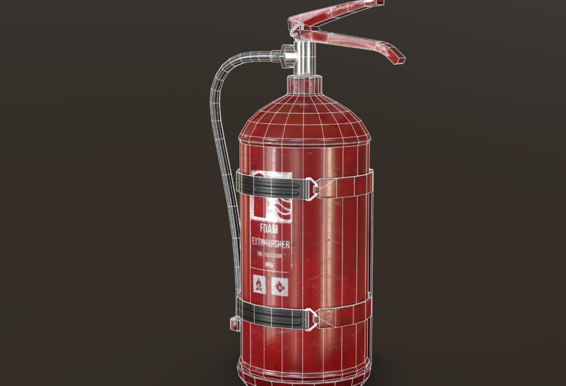 low poly extinguisher wireframe