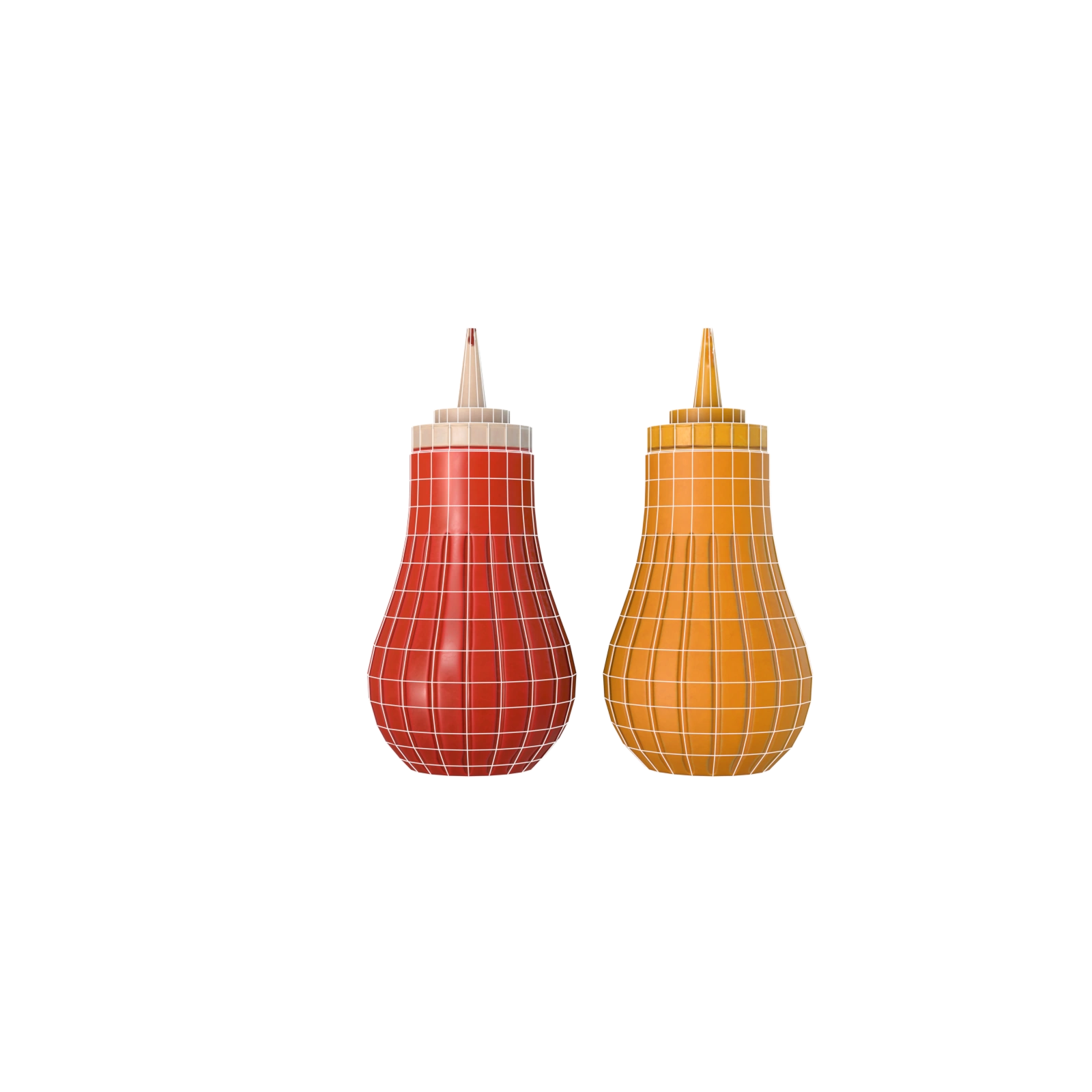 Ketchup and Mustard Bottles 5 restaurant prop ketchup and mustard bottle low poly model wireframe preview