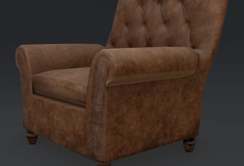 3d leather armchair model closeup