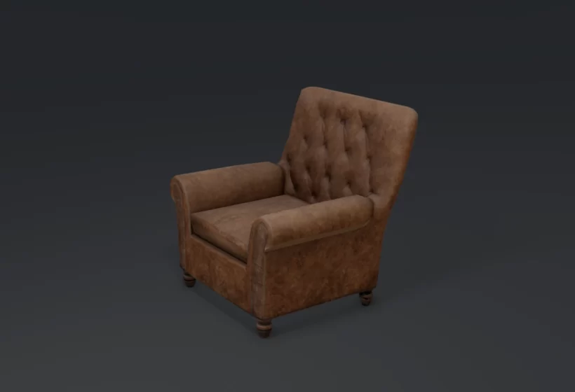 game ready old leather armchair 3d model