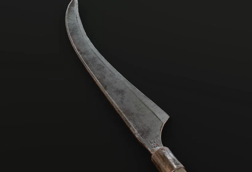 scythe weapon game prop 3D low poly prev2 with background