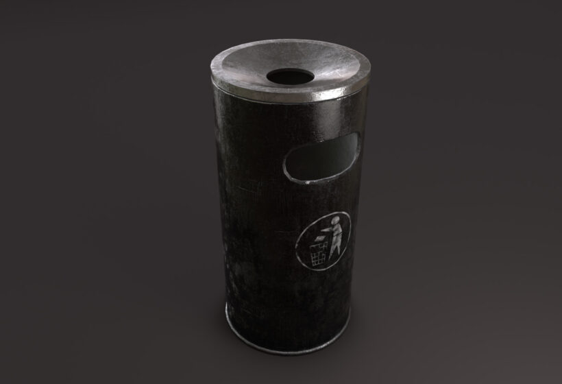 litter can with cigarette ash tray 3d model low poly bg