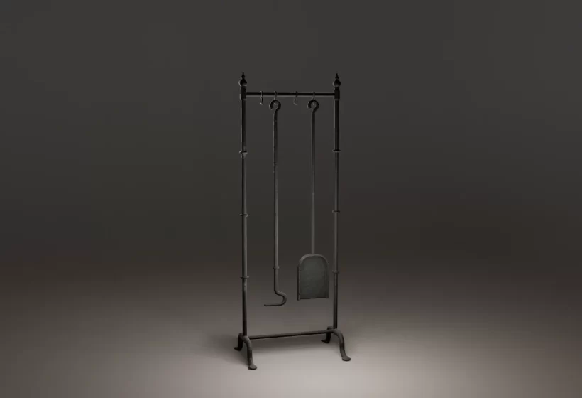 A fireplace tools 3D model low poly Blender