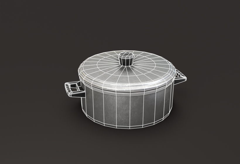 Kitchen Equipment Old pot 3D model wireframe preview6