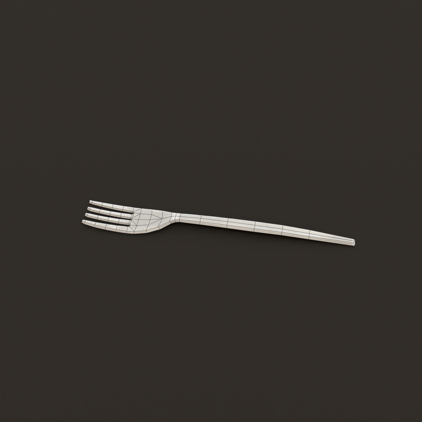 Plastic Fork 3 3D fork low poly game ready asset wireframe preview 3