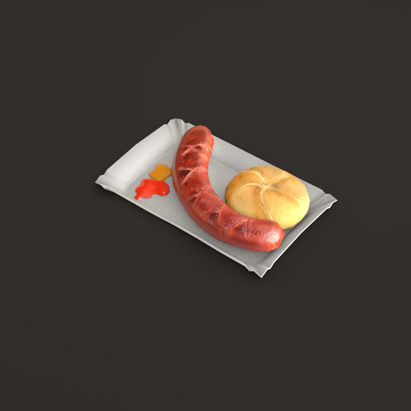 Fried Sausage 4 fried sausage game prop 3D model Cryengine Blender UE Godot