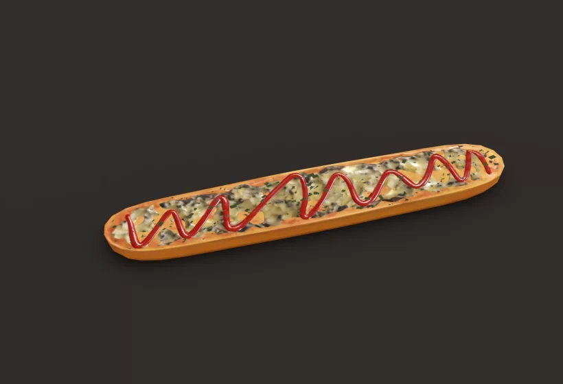 zapiekanka street food pizza bread 3D model low poly game ready Cryengine Blender prev2