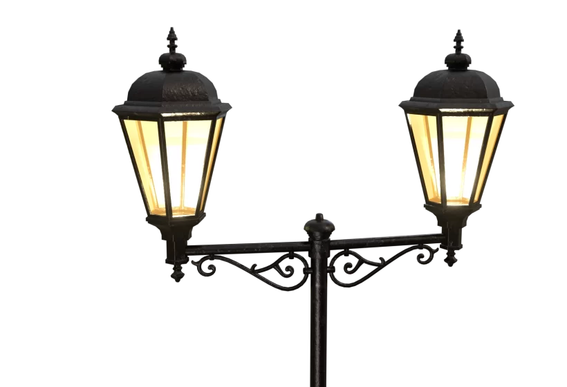 classic street lamp post lights 3D model game ready low poly closeup detail view