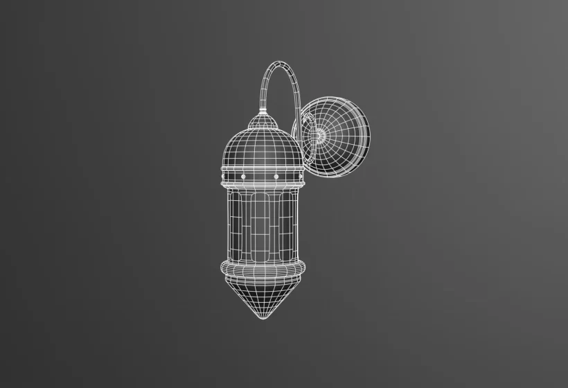 A low poly wall lamp copper metal wireframe preview