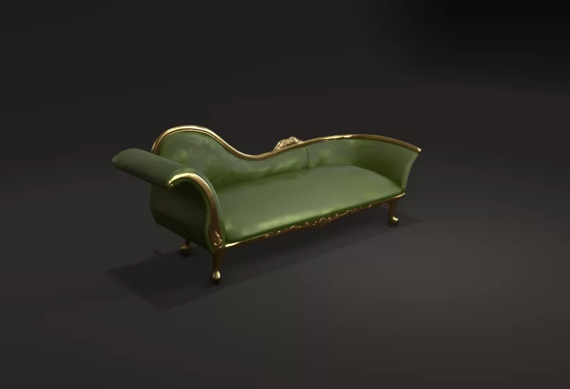 vintage classic lounge sofa low poly game asset preview left