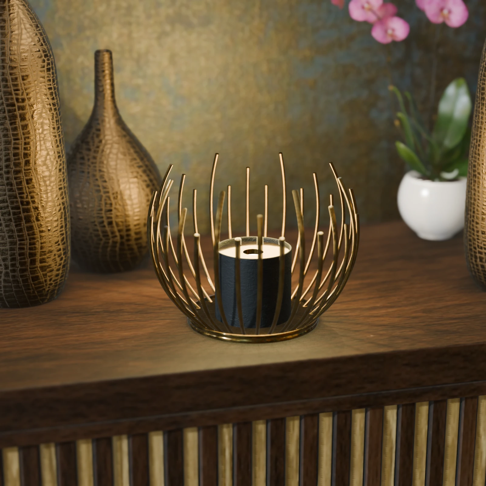 Low Poly Brass Candle 4 3D Brass Lamp for Interior Design