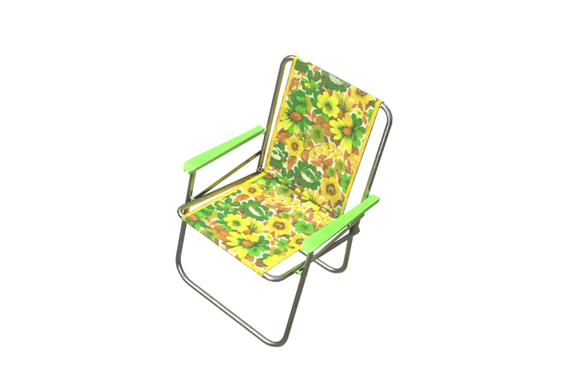 Game ready low poly folding chair 3D asset floral pattern
