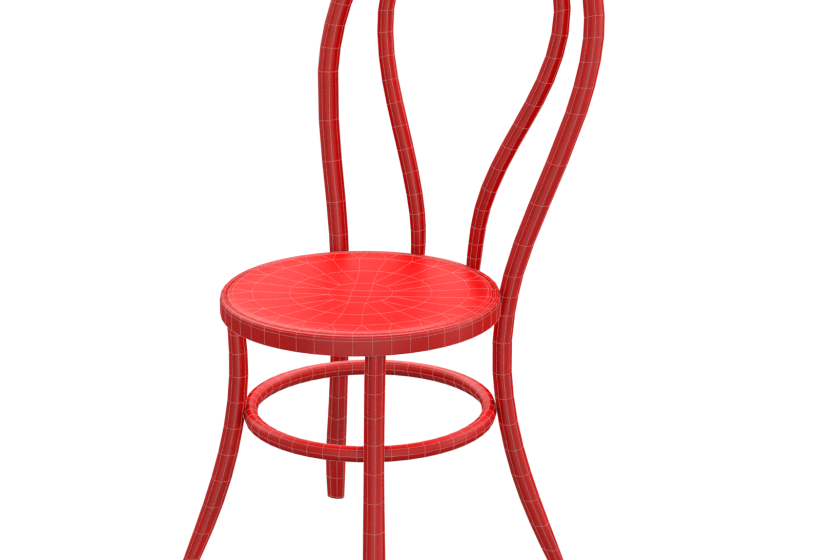 low poly game ready restaurant chair 3D model wireframe view
